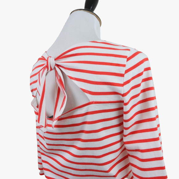 J Crew Size XS Open Tie Back Top Mariner Cloth Orange White Stripe - Picture 7 of 10